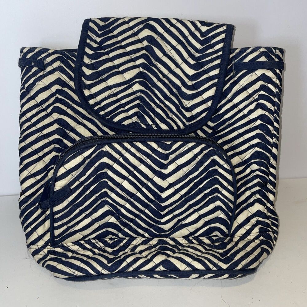 Pomegranate Inc Quilted Backpack NWT - Navy White Chevron Nautical Coastal Bag